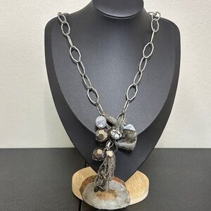 Druzy Agate Beaded Long Boho Southwestern Brutalist Chain Necklace